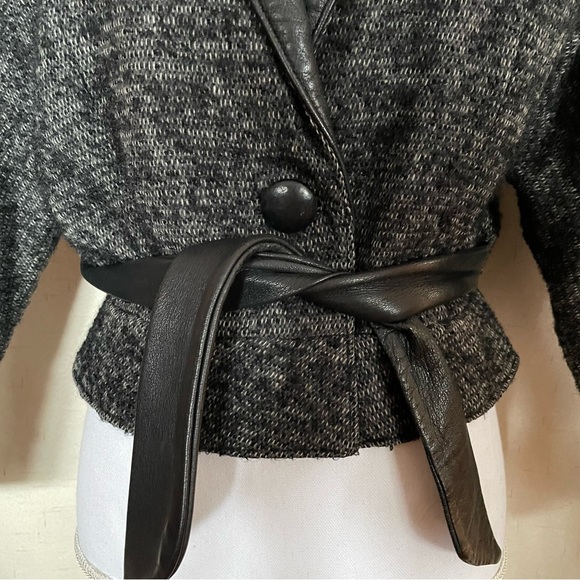 Vintage Leather Trimmed Wool Boucle Jacket - Picture 6 of 10